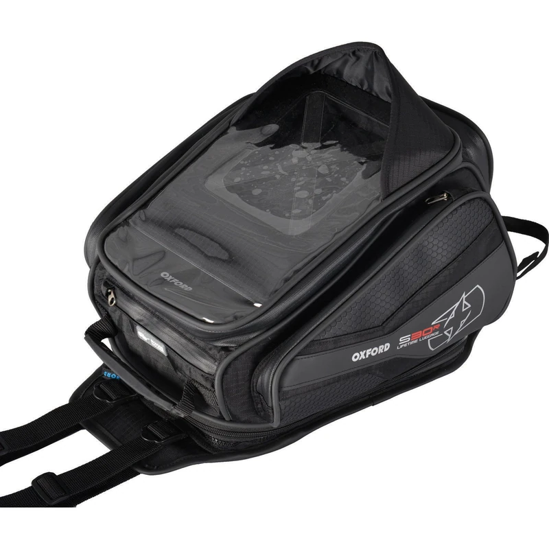 Oxford S30R 30 Litre Strap ON Tank Bag OL345 Black + Cargo NET