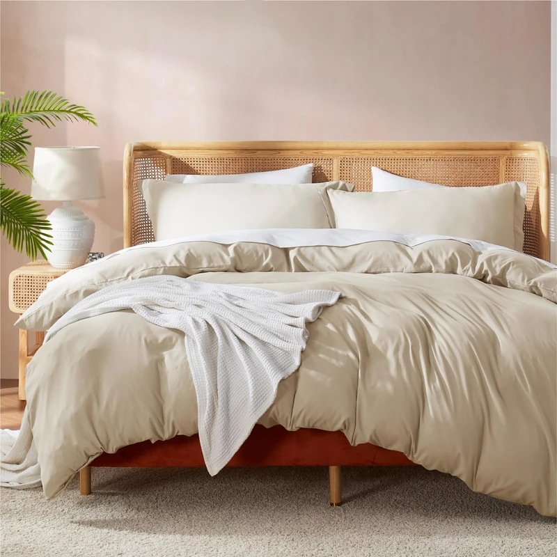 Nestl Bedding Duvet Cover, Protects and Covers your Comforter/Duvet Insert, 100% Super Soft Microfiber, California King Size, Color Beige Cream, 3 Piece Duvet Cover Set Includes 2 Pillow Shams - Image 1