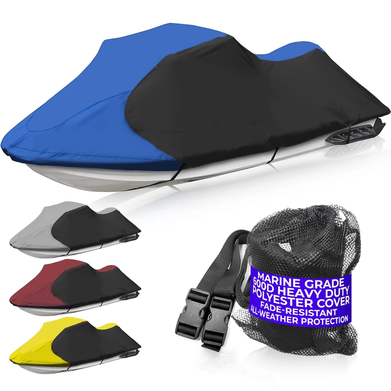 JETPRO Trailerable PWC Watercraft Jet Ski Cover Blue/Black Color Fits from 136"-145"(3 Seater)