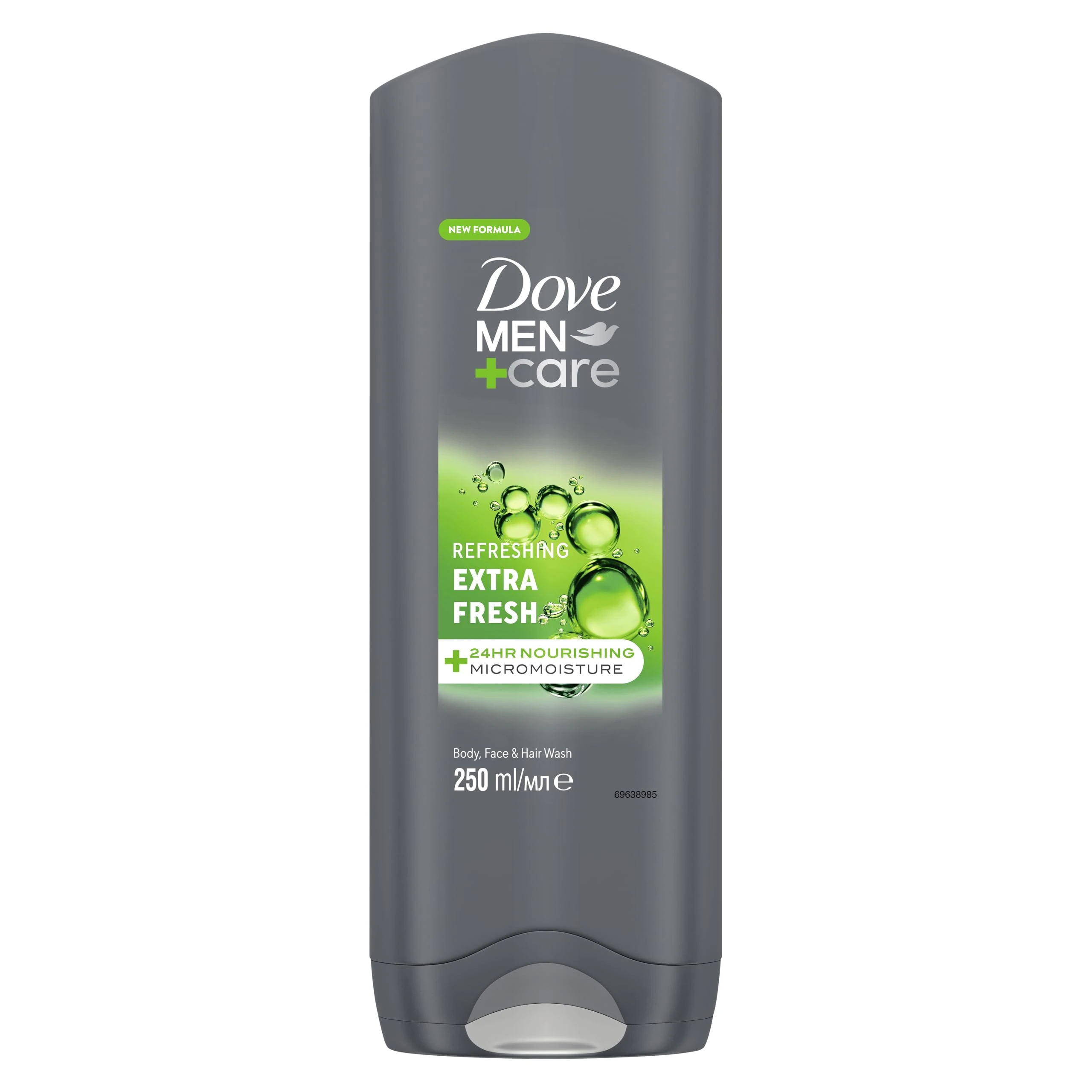 Dove Men+Care Refreshing Extra Fresh Men's 3-in-1 Hair, Face and Body Wash Body Cleanser shower gel with 24 hour nourishing MicroMoisture technology for healthy and smooth skin all day 250 ml