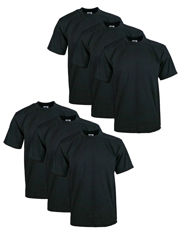 Pro Club Unisex's Casual T-Shirt, Black, Large (Pack of 6)