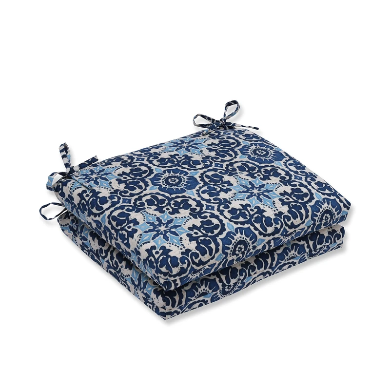 Pillow Perfect Square Corner Seat Cushions, Polyester, Blue, 2 Count (Pack of 1) - Image 1