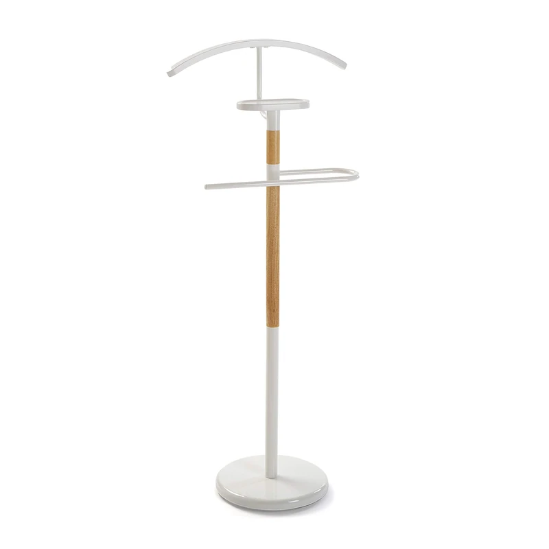 Versa Holstebro Valet stand Multifunctional with 2 Hangers or Hangers for Men's or Women's Clothes, Measurements (H x L x W) 112 x 28,8 x 46,5 cm, Metal and Wood, Colour White