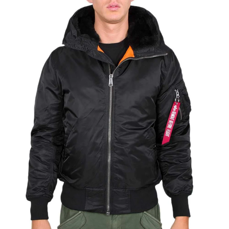Alpha Industries MA-1 Hooded Bomber Jacket for Men Black