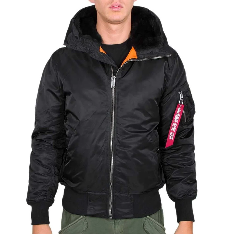 Alpha Industries MA-1 Hooded Bomber Jacket for Men Black