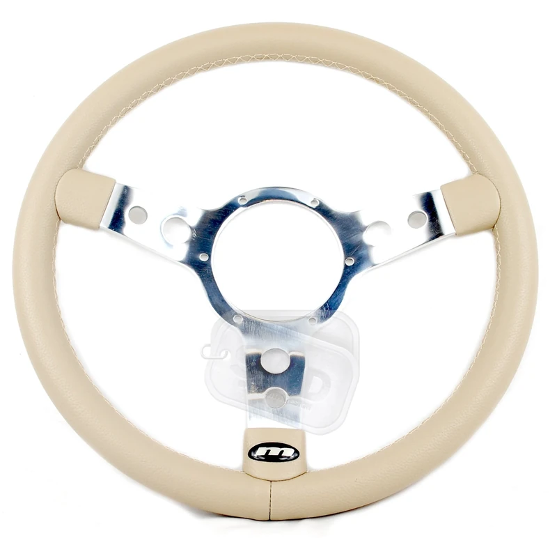 Mountney 43SPVBEI Polished Center Semi - Dished 3 Spoke, Beige Vinyl