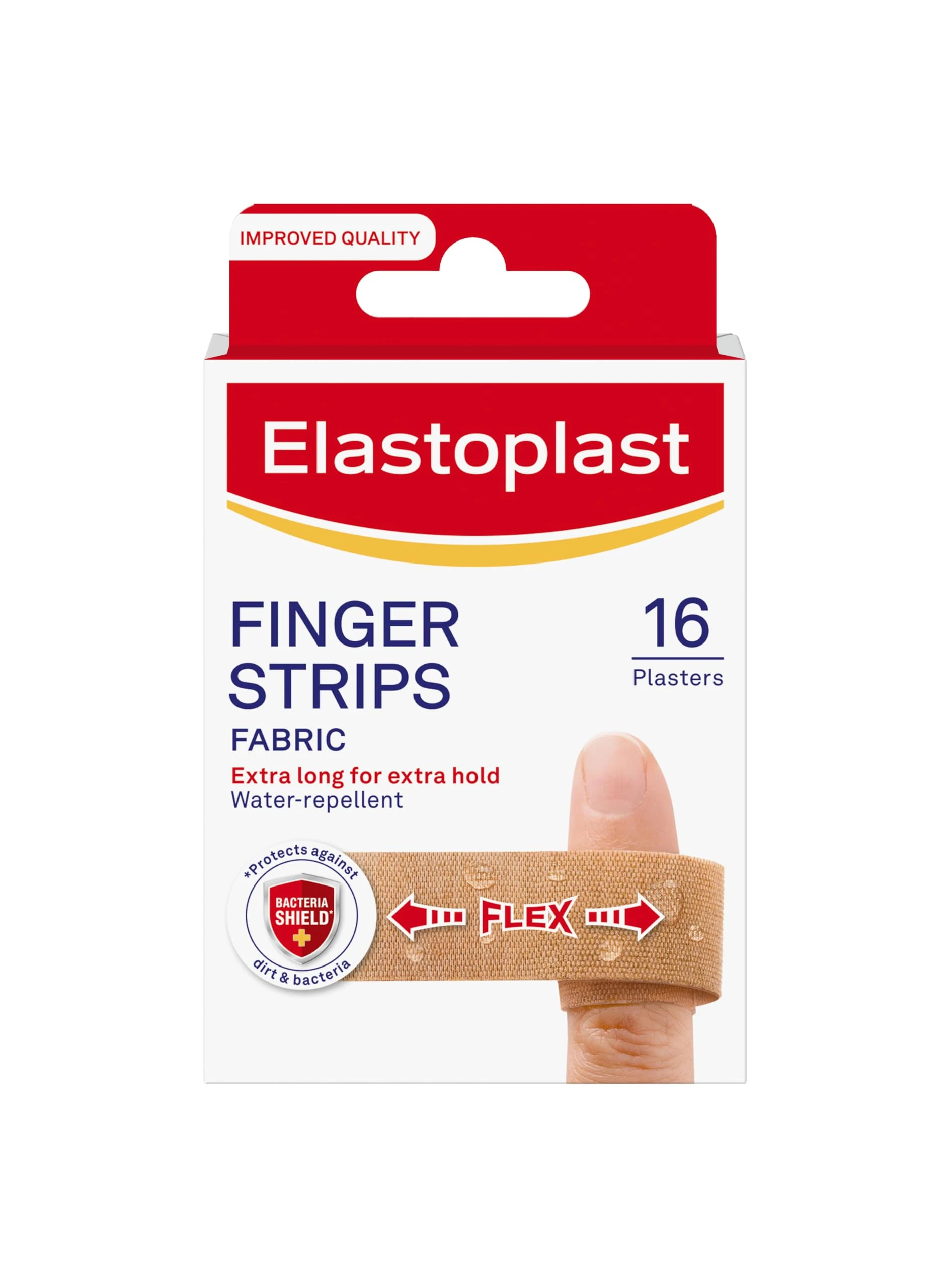 Elastoplast Extra Flexible Finger Strip Plasters (16 Pieces), Flexible and Durable Plasters for Fingers, Stretchy Fabric Plasters, Plasters Waterproof
