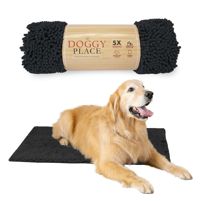 My Doggy Place – Hundeteppich aus sehr saugfähiger Mikrofaser, langlebig, schnell trocknend, waschbar, hält Ihr Haus sauber (Größen: Läufer in M, L, XL, für den Flur, Large (36"x26"), anthrazit