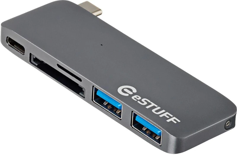 eSTUFF es84121 – Hub with 2 USB 3.0 ports and type C – Grey - Image 1