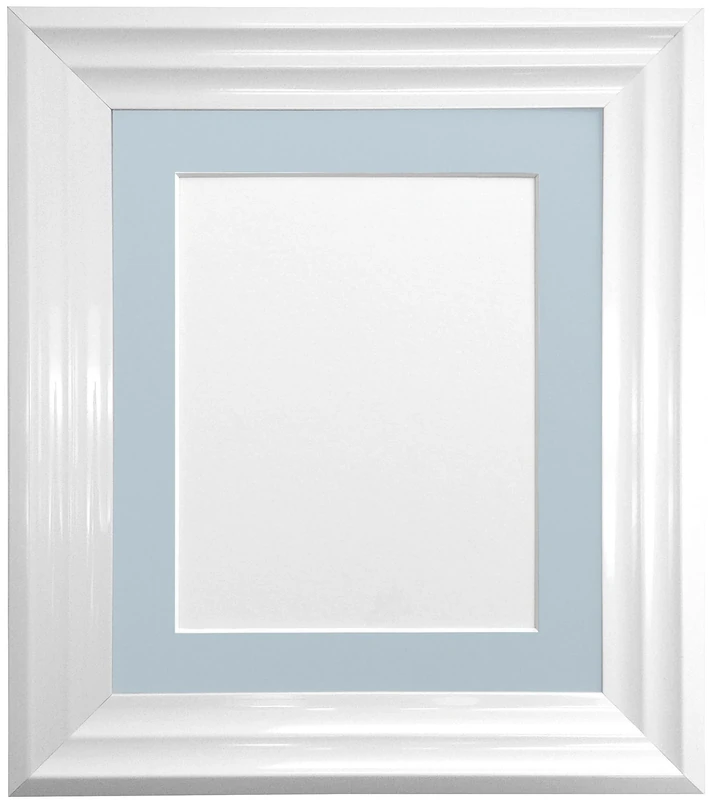 FRAMES BY POST Firenza White Picture Photo Frame with Blue Mount Plastic Glass 24"x18" Pic Size 18"x12"