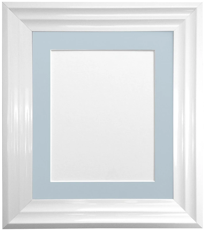 FRAMES BY POST Firenza White Picture Photo Frame with Blue Mount Plastic Glass 40x50cm Pic Size 16"x12"
