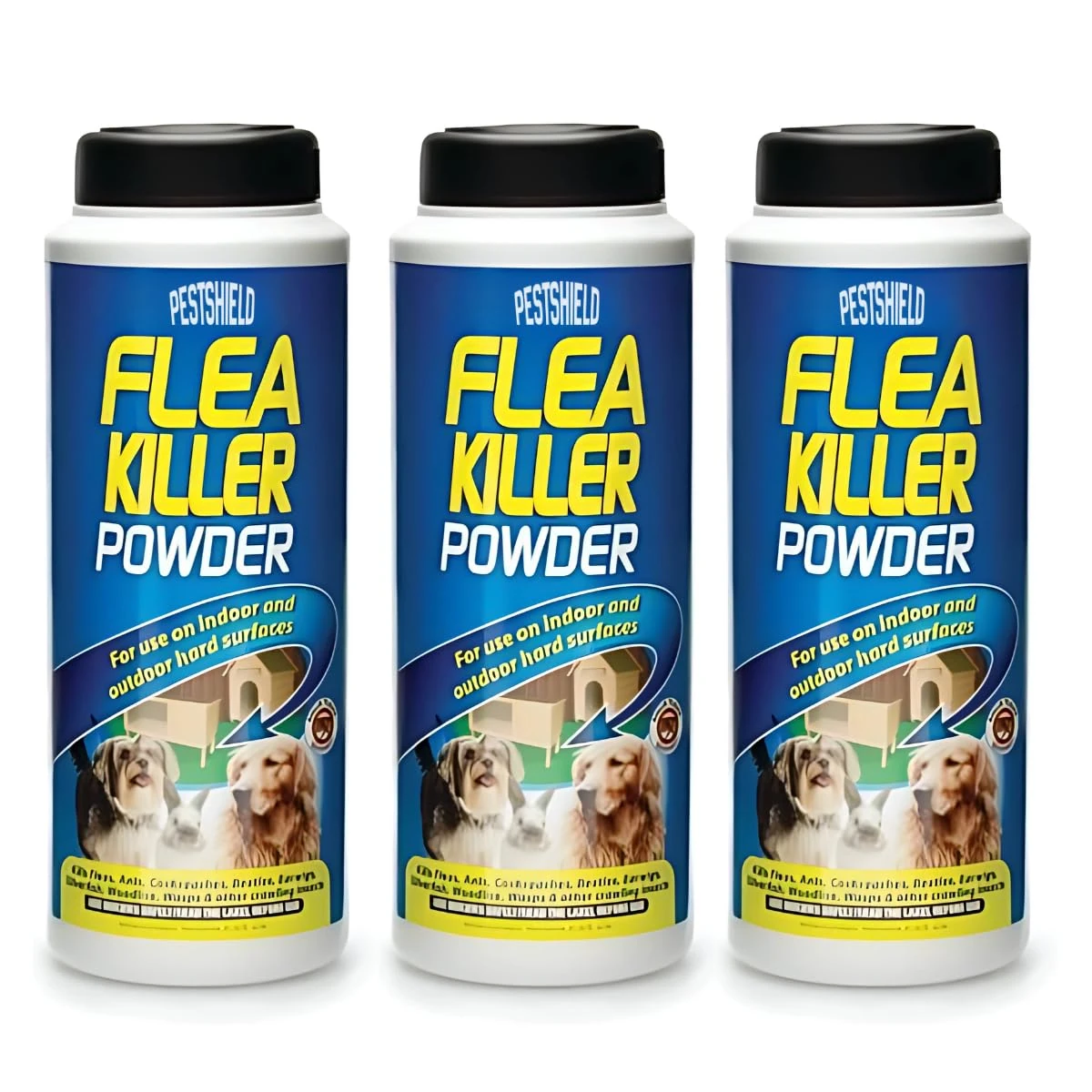 Pestshield 3 x Flea Killer Powder Crawling Insect Killer Indoor & Outdoor 200g Each