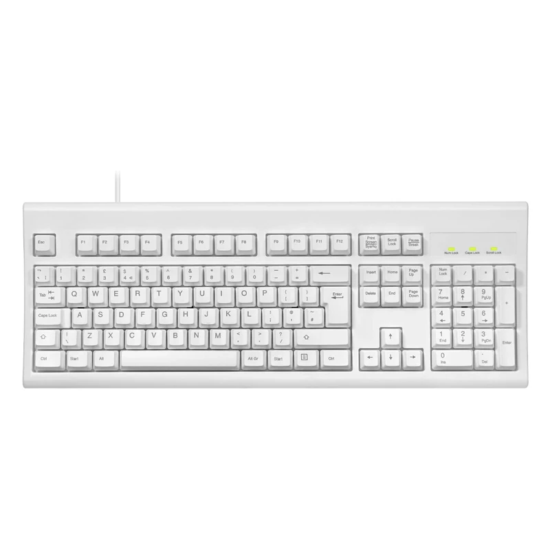 Perixx PERIBOARD-106W UK, Performance wired keyboard - 20 million key press life - Full size dimension 455x170x45 mm - UK layout - White