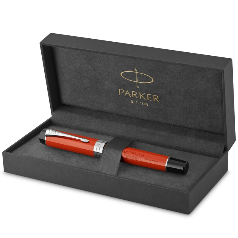 Parker Duofold Centennial Fountain Pen | Classic Big Red Vintage | Fine Solid Gold Nib | Black Ink And Convertor | Gift Box