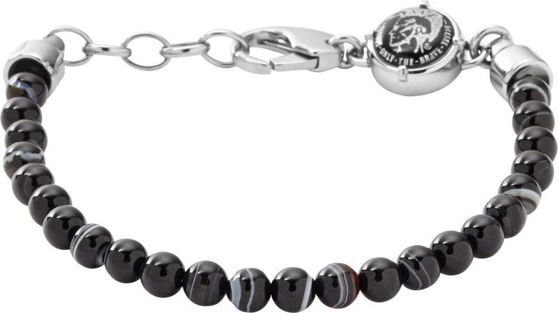 Diesel Bracelet for Men , 18.5 cm, 5 cm extender black Stainless Steel Bracelet, DX0848040