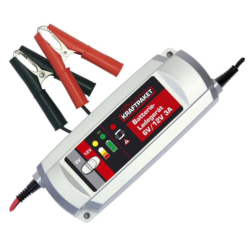 Dino Power Pack Battery Charger 6 V and 12 V 3 A, 3-Step Vehicle Battery Charger for Car Motorcycle Starter Battery AGM Lead Acid Gel Caca Standard Maintenance Free Open