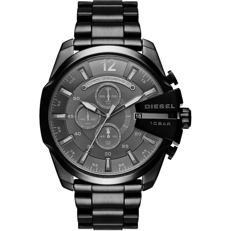 Diesel Watch for Men Mega Chief, Quartz Chronograph Movement, 51 mm Black Stainless Steel Case with a Stainless Steel Strap, DZ4355