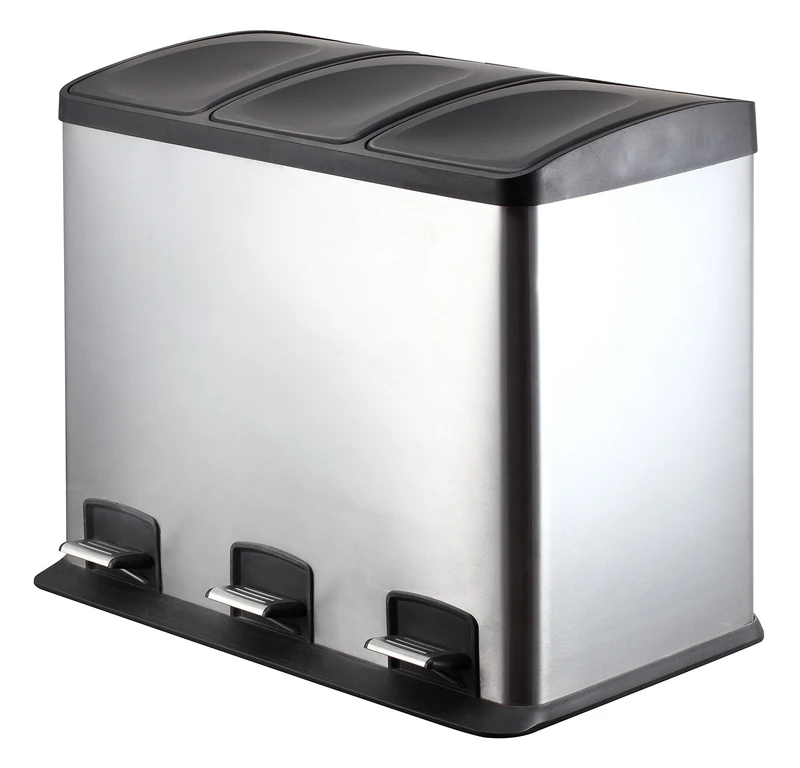 King Home P1592003 Pedal Bin 3 x 12 lt for Recycling, Silver, 55.5 x 36 x 45H
