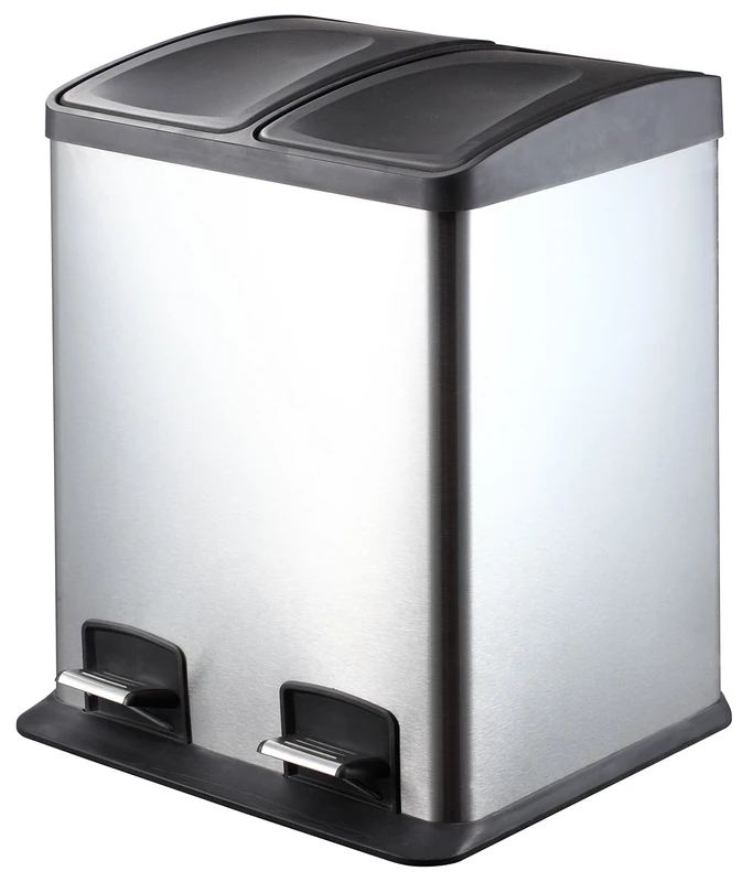 King Home P1592002 Pedal Bin 2 x 12 L for Separated Collection, Silver, 37.6 x 36 x 45 cm