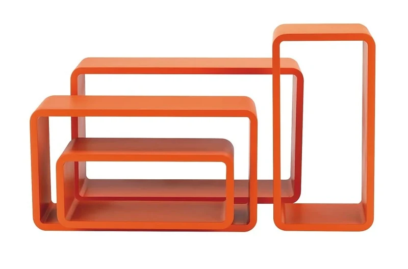 King Home m1106012 / and Set of 4 Rectangular Rounded Shelves, Orange, 50 x 16 x 30h, 45 x 16 x 25h, 40 x 16 x 20h, 35 x 16 x 15h