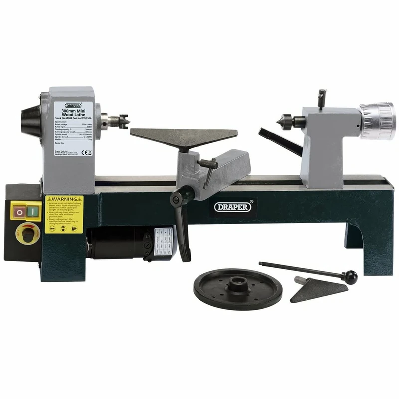 Draper 60988 300MM Mini WOODLATHE, 230 V, Black