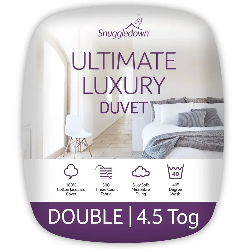 Snuggledown Ultimate Luxury Hotel Double Duvet - 4.5 Tog Premium Lightweight Cool Summer Quilt for Night Sweats - Soft Jacquard Cotton Cover, Hypoallergenic, Machine Washable, Size (200cm x 200cm)