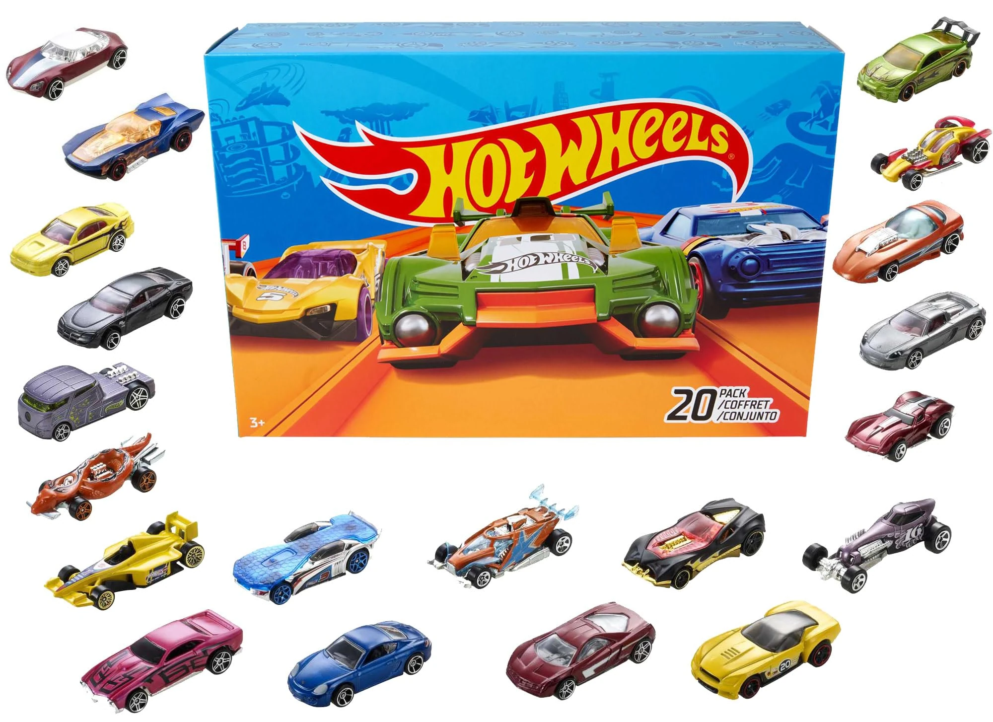 Hot Wheels Set of 20 Toy Cars (Assorted Styles, One Random Set) Toy Trucks and Cars in 1:64 Scale with Realistic Details and Decos, Collectible for Kids Ages 3 and Up, DXY59