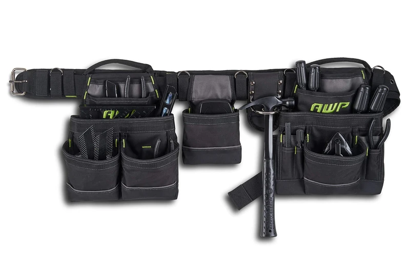 AWP Carpenter Tool Rig with Carry Handles, Premium Tool Belt, Air-Mesh Padded Belt Fits Waists Up to 50 Inches
