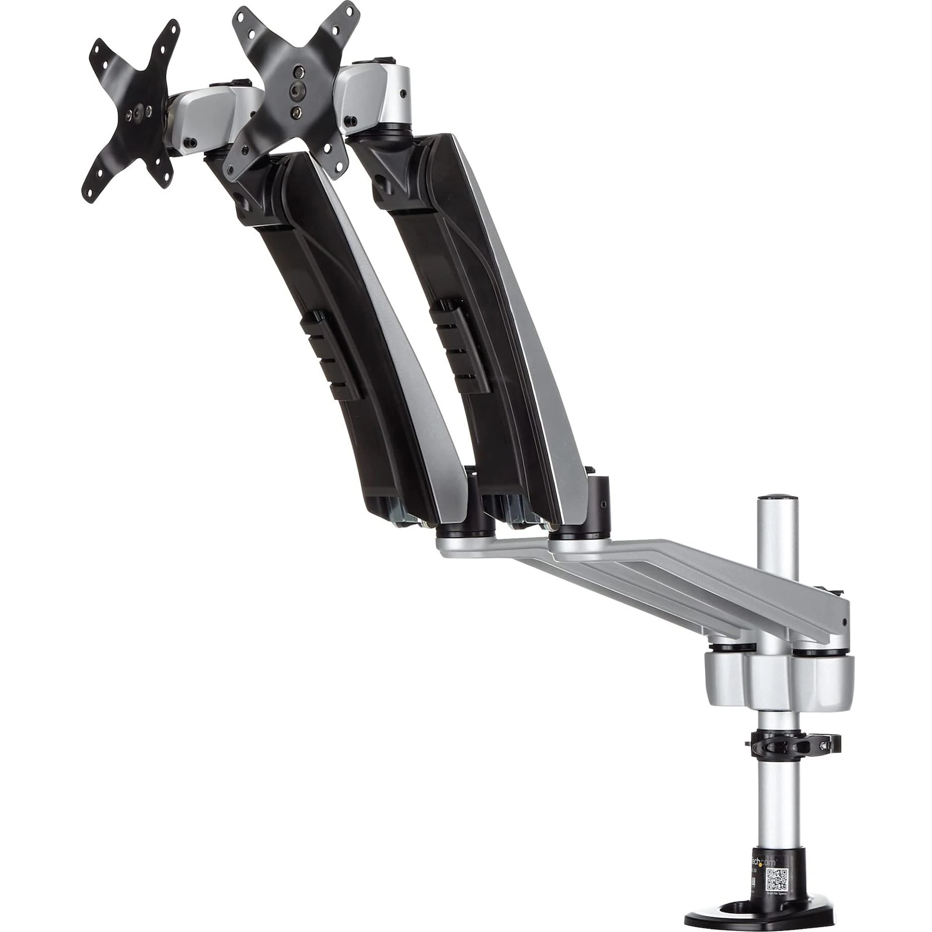 StarTech.com Desk Mount Dual Monitor Arm - Articulating - Supports VESA Monitors 12'' to 30'' - Adjustable - Grommet / Desk Mount - Premium - Silver (ARMDUAL30)