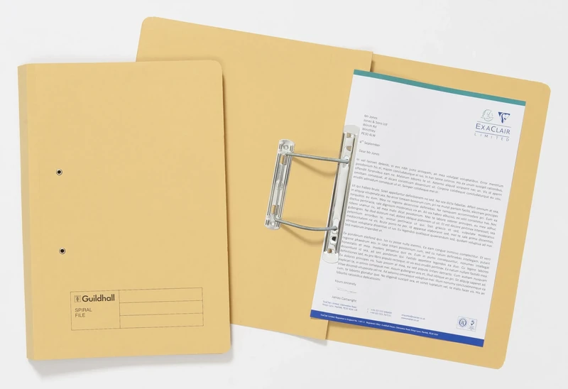 Exacompta - Ref 346-YLWZ - Guildhall - Document Spiral Files, 285gsm Medium Weight Spring Manilla, 355x250mm, Metal Spring Mechanism, Blue Angel Certified - Yellow, Pack of 25