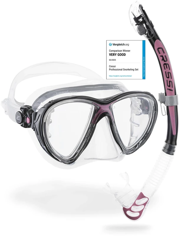 Cressi Big Eyes Evolution Mask & Alpha Ultra Dry Snorkel - Dive Combo Set, One Size, Transparent/Pink, Adult Unisex