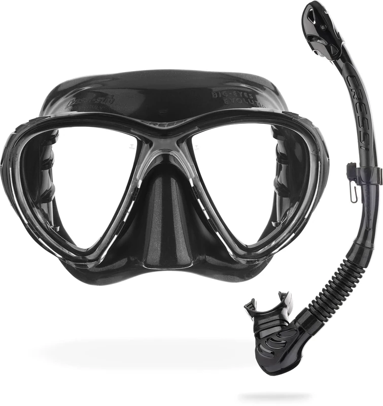 Cressi Big Eyes Evolution & Alpha Ultra Dry - Combo Diving Set Ideal Snorkelling, Apnea And Diving - Adult Unisex, Black/Black