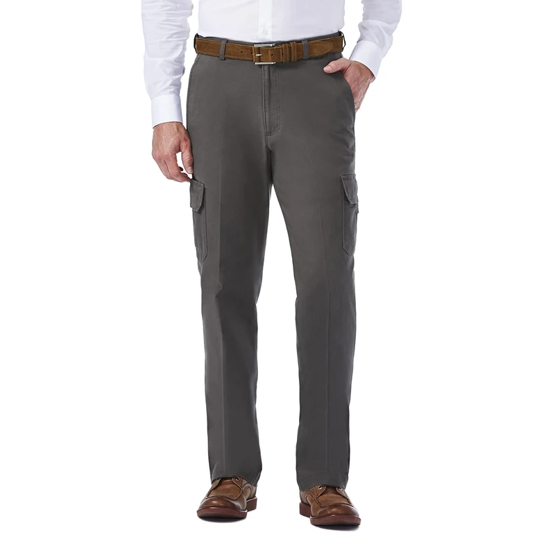 Haggar mensHC00225Stretch Comfort Cargo Expandable Waist Classic Fit Plain Front Pant Casual Pants - Gray - 34W x 32L