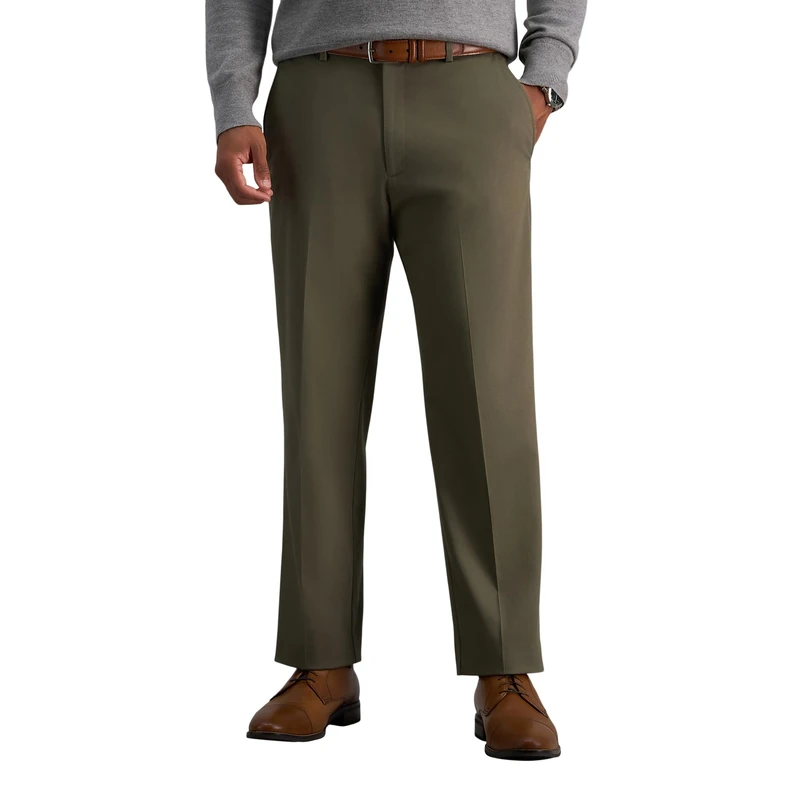 Haggar Men's Premium No Iron Khaki Classic Fit Flat Front Casual Pant (Regular and Big & Tall Sizes), Toast, 42W x 29L