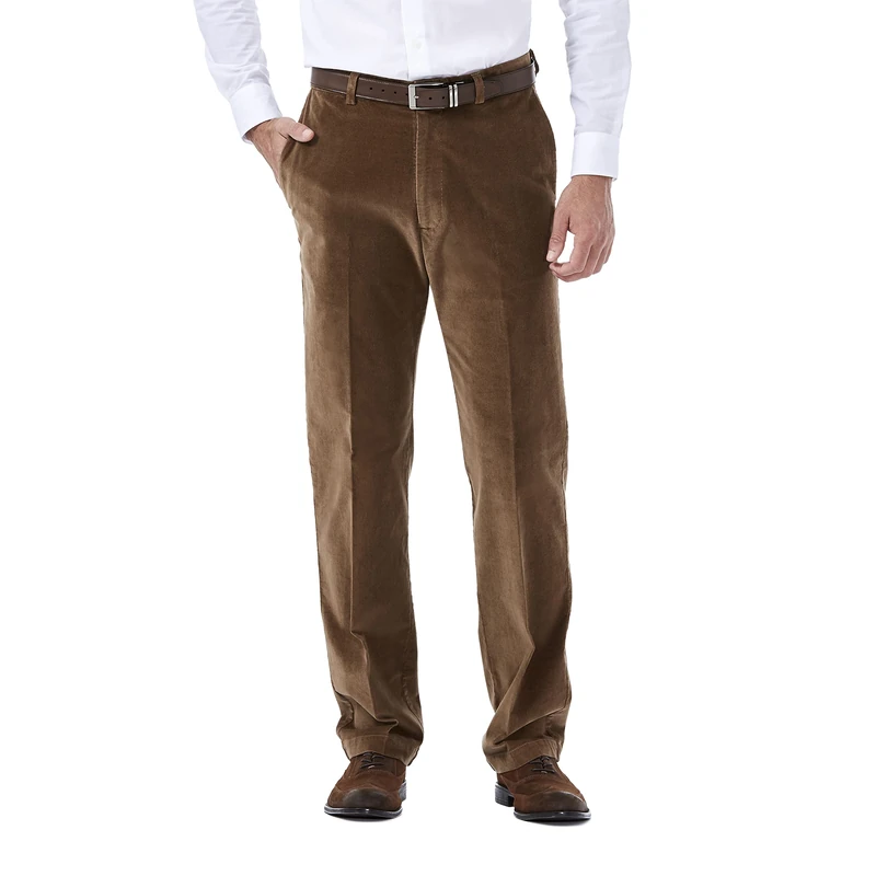 Haggar mensHC00229Stretch Corduroy Expandable Waist Classic Fit Plain Front Casual Pants - Brown - 38W x 32L