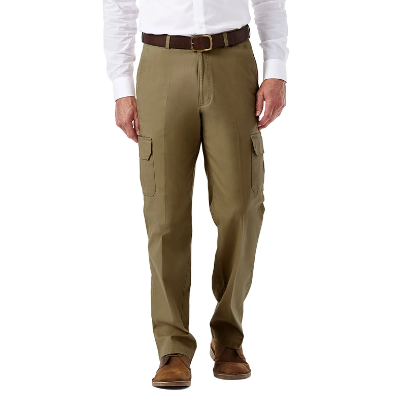 Haggar mensHC00225Stretch Comfort Cargo Expandable Waist Classic Fit Plain Front Pant Casual Pants - Brown - 34W x 32L