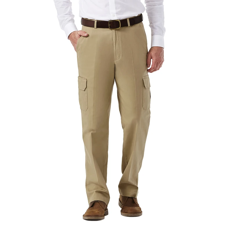 Haggar mensHC00225Stretch Comfort Cargo Expandable Waist Classic Fit Plain Front Pant Casual Pants - Brown - 34W x 30L
