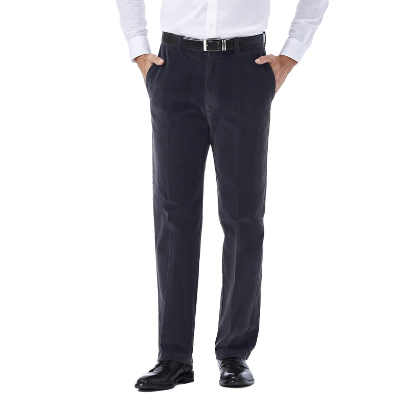 Haggar mensHC00229Stretch Corduroy Expandable Waist Classic Fit Plain Front Casual Pants - Blue - 36W x 34L