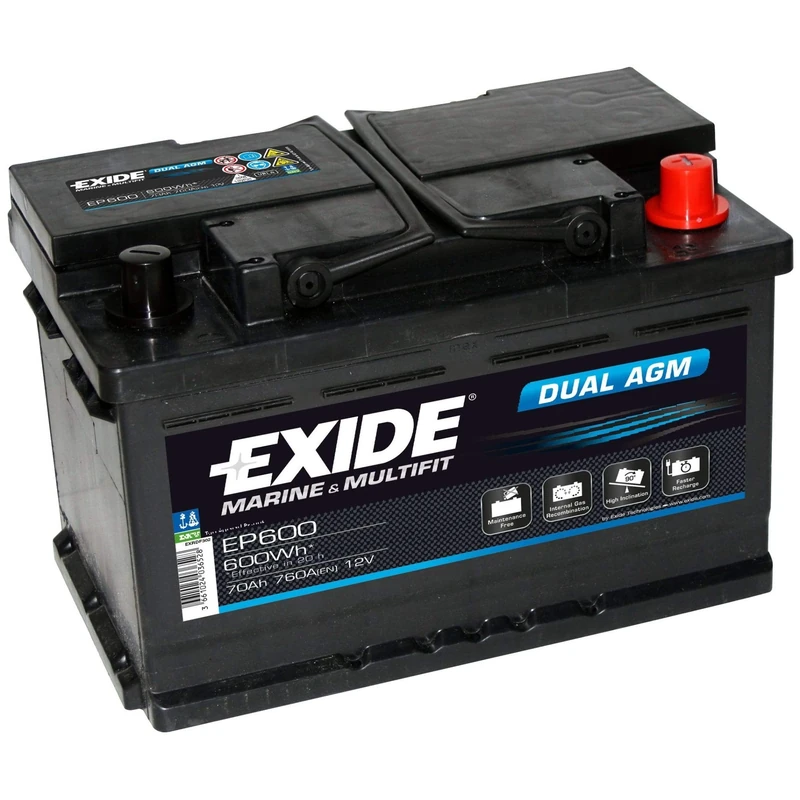 Exide EP600 DUAL AGM Leisure Marine Battery 70 Ah