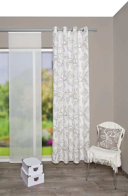 Home Fashion 51843 560 Stone H: 245 x 135 cm, Eyelet Curtain Dekostoff Print