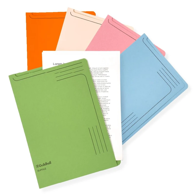 Exacompta - Ref 4600Z - Guildhall - Slip file, 315 x 230mm, 230gsm Filing Board, Top & Side Openings, Printed Space for Titles, Holds Approx. 50 Sheets of A4 Paper - Assorted Colours, Pack of 5