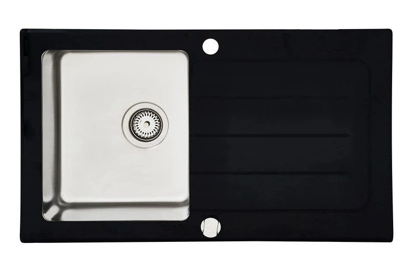 respekta NewYork Glass Sink in Black / 1 Bowl Built-in Sink in 86 x 50 cm/Sink Suitable for Base Cabinets from 50 cm Wide