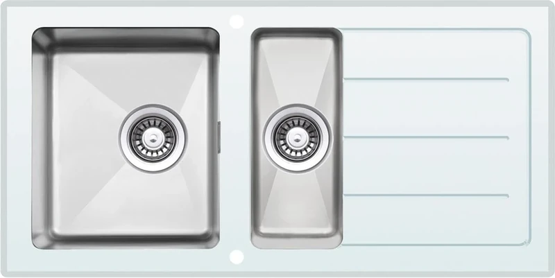 respekta Built-in Sink, Glass Stainless Steel, White, 100 cm