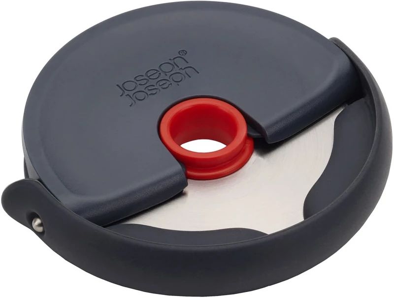 Joseph Joseph Disc Easy-Clean Pizza Cutter Slicer Wheel Compact, Stainless Steel Blade, Grey/Red, 24