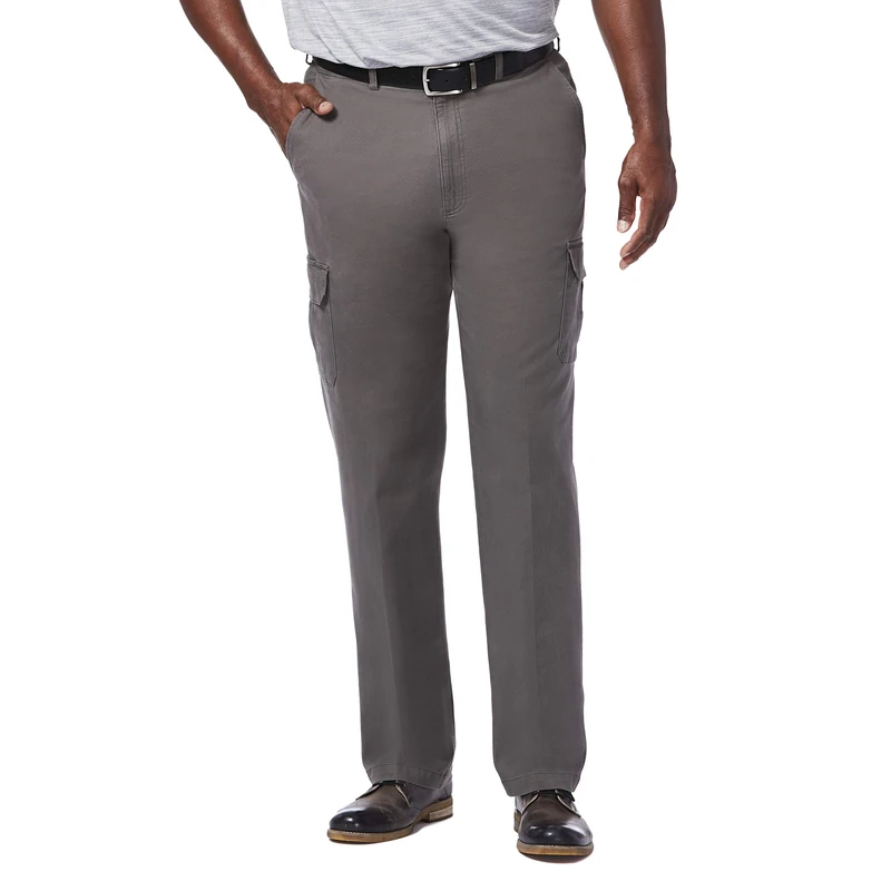 Haggar Men's Comfort Stretch Classic Fit Flat Front Cargo Pant-Regular and Big & Tall Sizes Casual, Med Grey-Bt, 48W x 29L