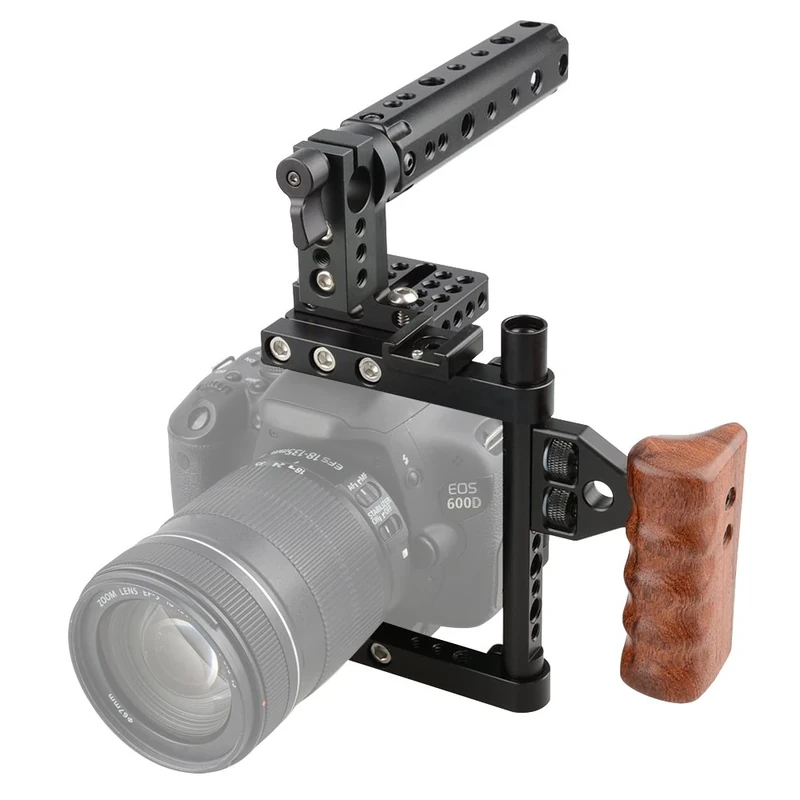 CAMVATE DSLR Camera Cage Top Handle Wood Grip for Canon Nikon Sony Panasonnic