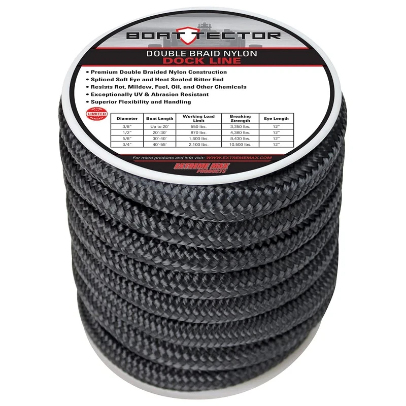 Extreme Max 3006.2309 BoatTector Double Braid Nylon Dock Line - 3/4" x 30', Black