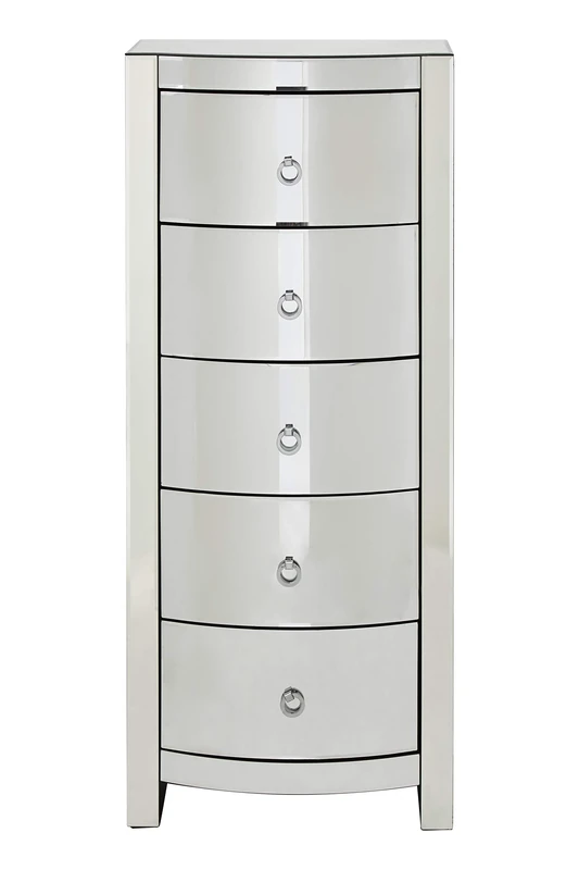 Premier Housewares Verona Curved 5- Drawer Tallboy Chest, Wood, Silver