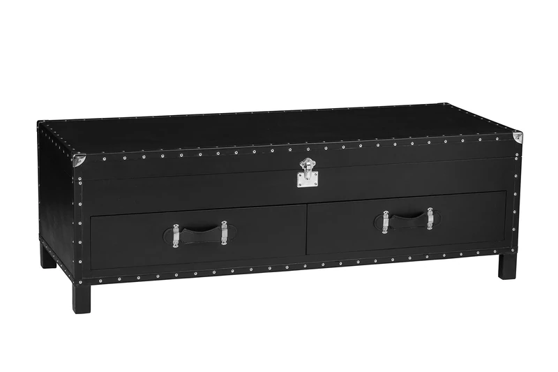 Premier Housewares Sloane Coffee Table with Lift Top and 2 Drawers, Black Leather Effect