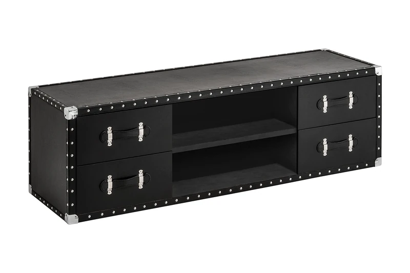 Premier Housewares Sloane Media Unit - Leather Effect, Wood, Black
